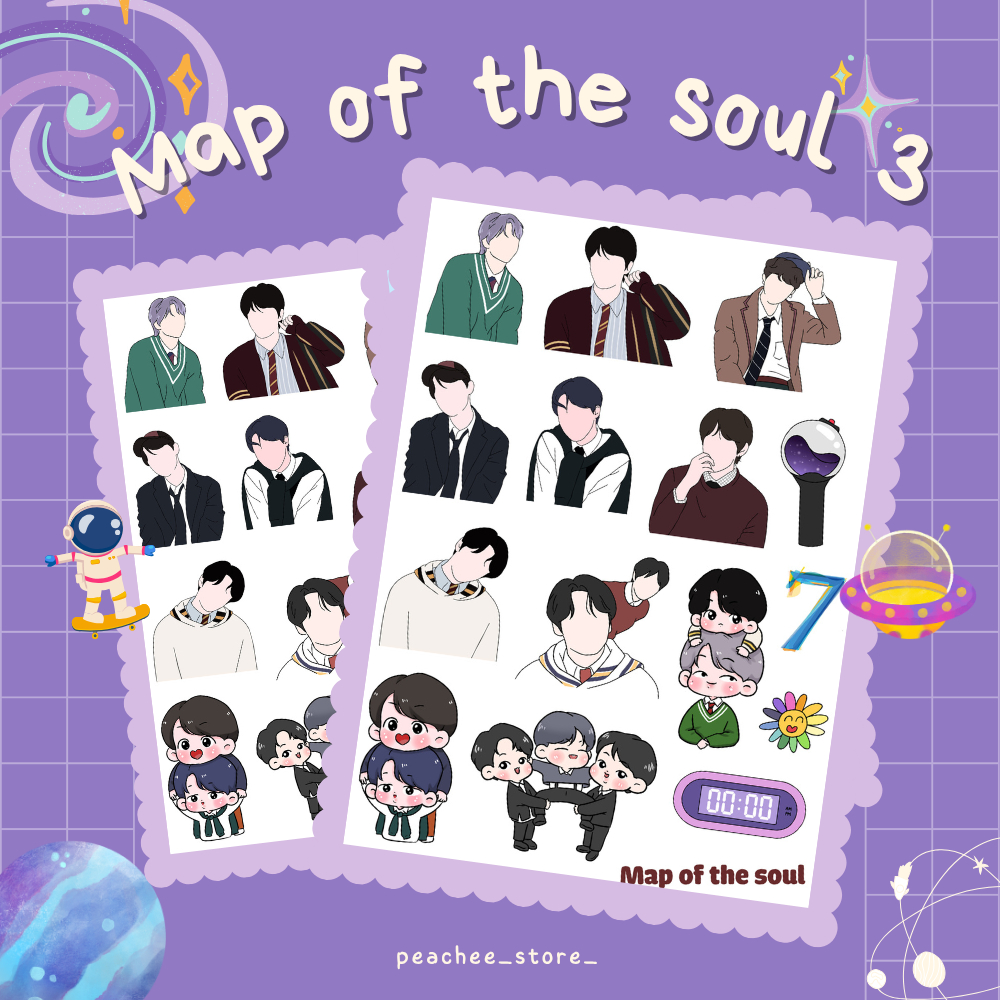 MAP OF THE SOUL 3 - Set sticker chibi khổ A5 cắt sẵn hình dán trang trí sổ tay journal