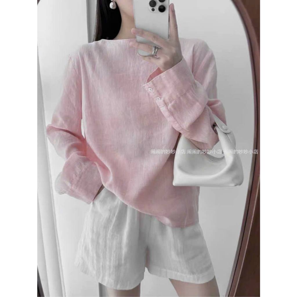 𝗡𝘂 𝗟𝗶𝗻𝗲𝗻 -|BEELY| Áo Linen cổ thuyền tay dài