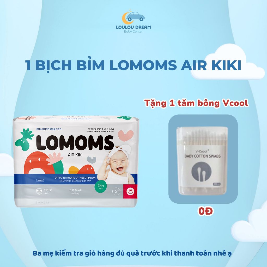 Tã bỉm quần bỉm dán Lomoms Air Kiki nội địa Hàn Quốc mềm mại, an toàn cho bé
