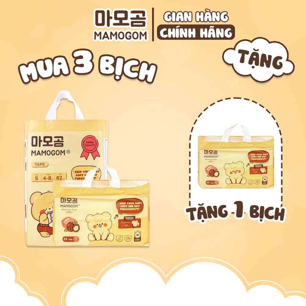 (combo 3b TẶNG 1b) Tã/bỉm hữu cơ Mamogom Premium Care mềm mại, siêu thấm hút đủ size cho bé 4-25KG