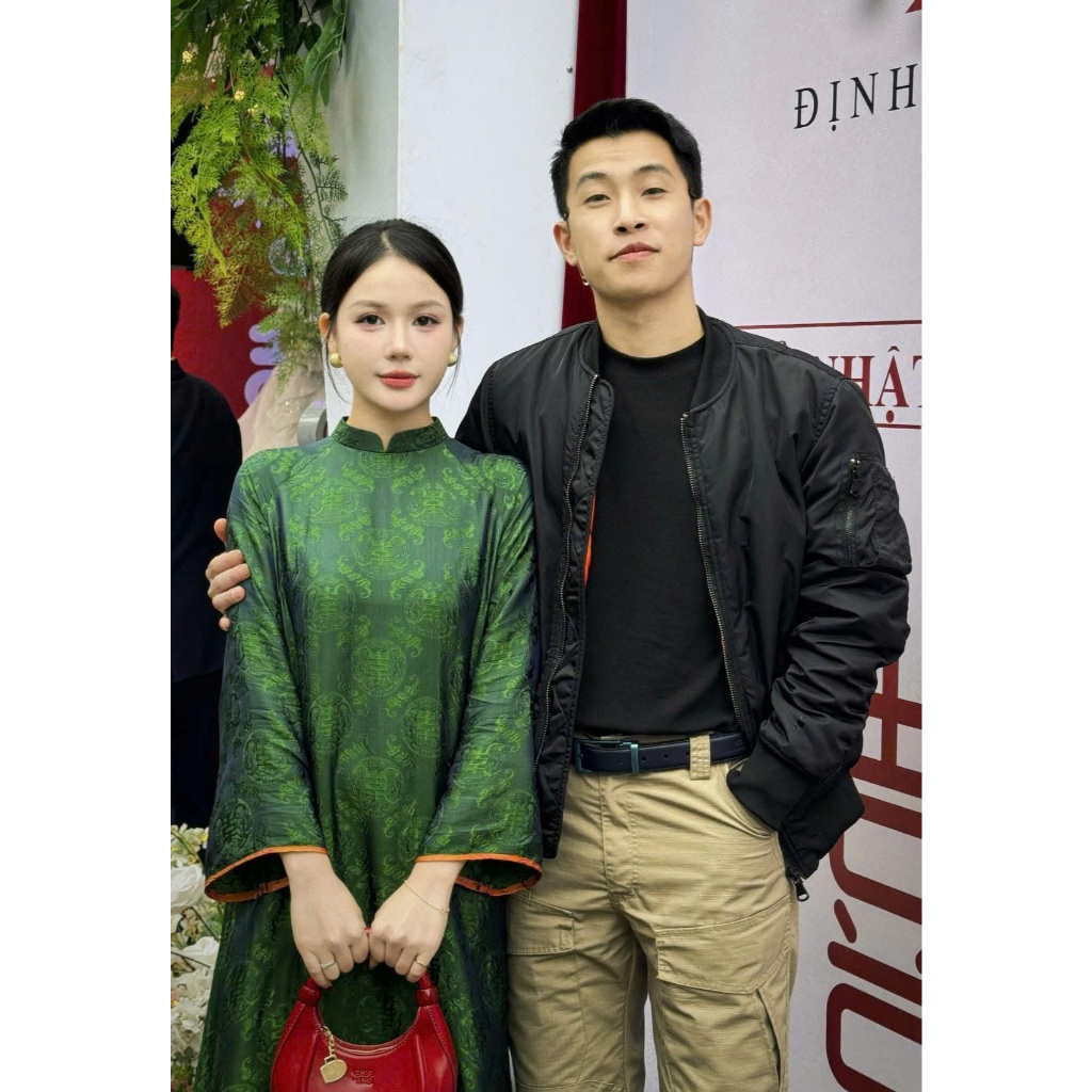 Vải lụa may áo dài,Họa tiết thọ dơi-18-Thọ dơi xanh rêu, lụa Nha Xá, Nhungsilk | Nhaxa Silk |