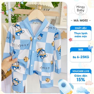  Bộ đồ ngủ dài tay Pijama MINGY BABY cho bé từ 6-27kg chất liệu thun lanh mềm mát in họa tiết không bay màu 