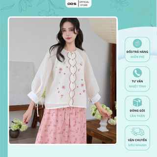  Chân Váy Dài Xoè Hồng Hoa Nhí ODS thiết kế nhún eo dưới lưng viền dây kéo sau lót trong - HG1 