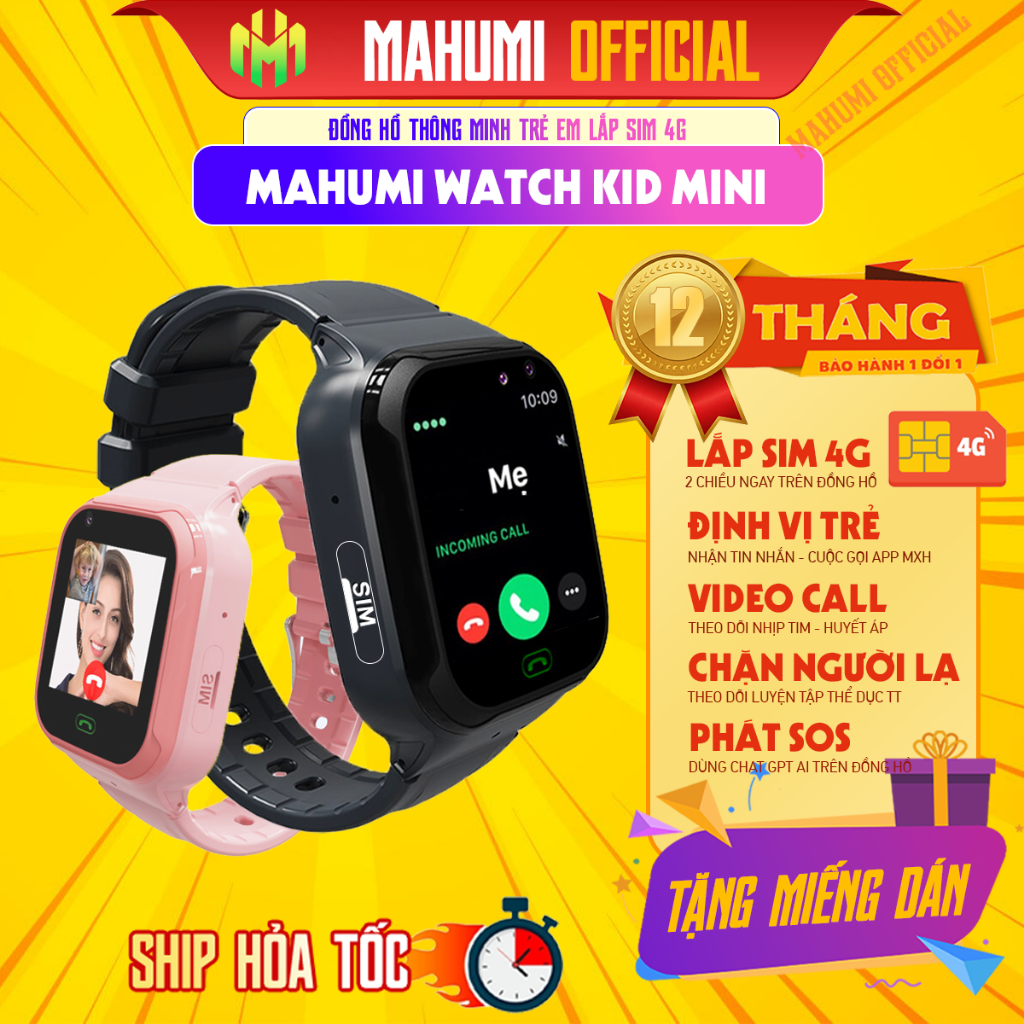Đồng hồ thông minh Trẻ em Lắp SIM 4G MAHUMI WATCH KID MINI | Nghe gọi Độc lập | Video Call | Định vị GPS | Chống nước