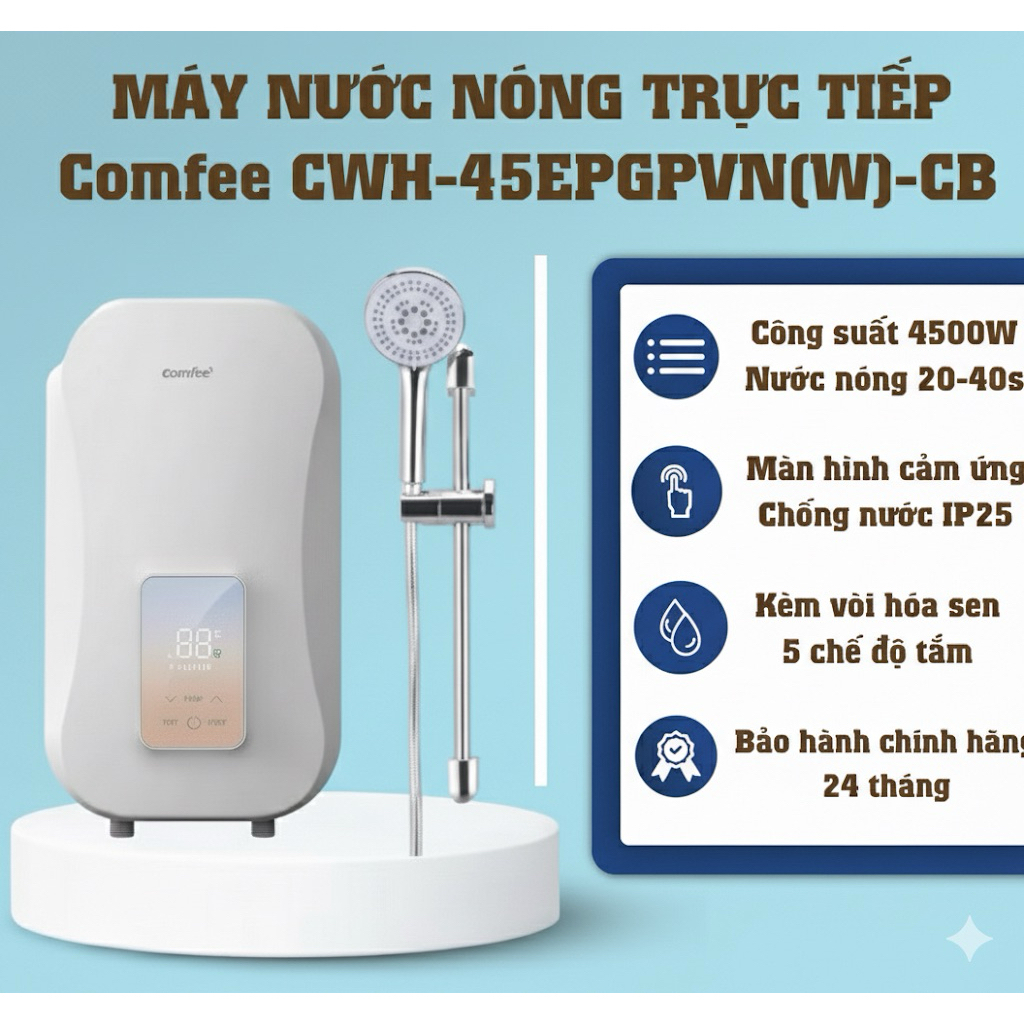 Máy nước nóng trực tiếp Comfee CWH-45EPGPVN(W)-CB - Bảo hành 24 tháng