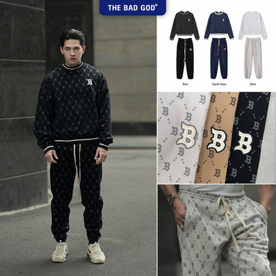 Set Áo Quần Sweater chất nỉ nhung thu đông The Bad God Monogram Original