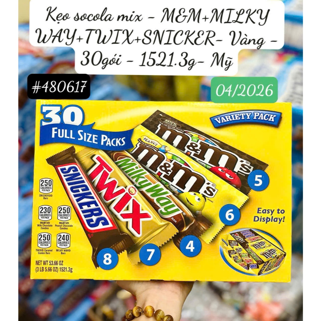 Socola mix 5 Loại M&M’S MILK CHOCOLATE - M&M’S PEANUT - MILKY WAY - TWIX - SNICKERS CỦA MỸ Variety P