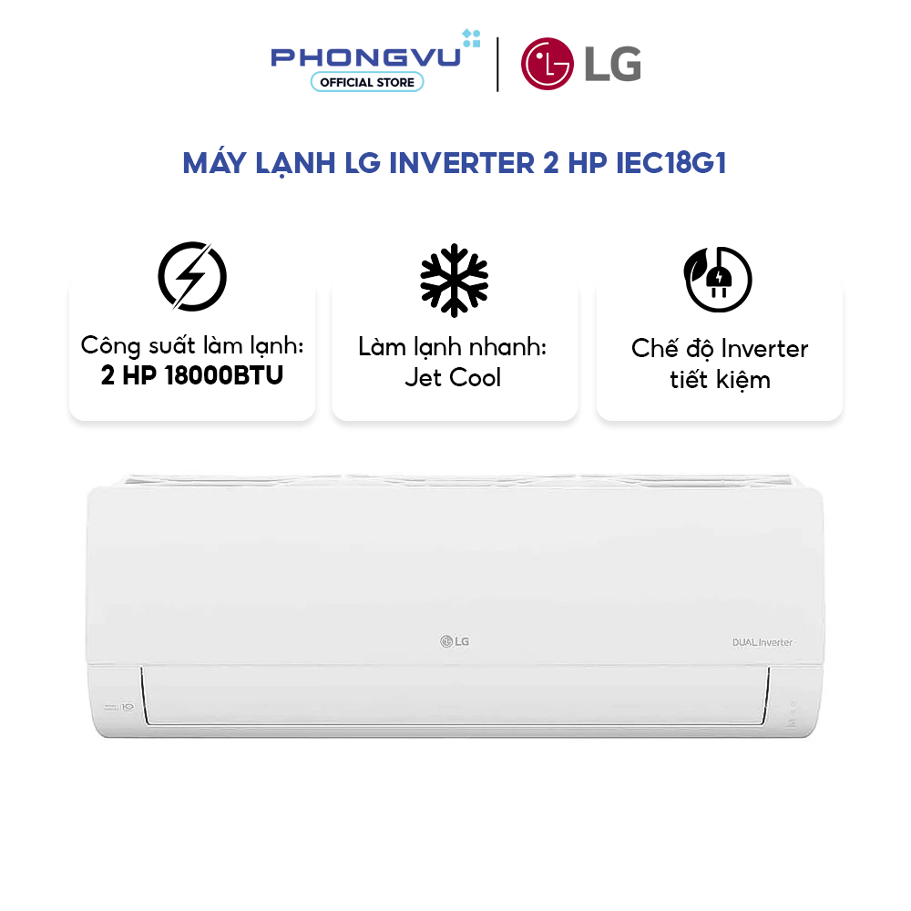 [Shopee Lắp Đặt 0Đ HN HCM] Máy lạnh LG Inverter 2 HP IEC18G1 - Điều khiển qua app, Làm lạnh nhanh, T
