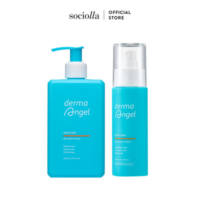 Combo Sữa Tắm & Xịt BHA Hỗ Trợ Sáng Mịn, Giảm Mụn, Tẩy Da Chết Cơ Thể Derma Angel Body Care Wash & Spray