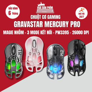  Chuột gaming Gravastar Mercury X Pro   M1   M2 3mode ,thiết kế rỗng led rgb Đèn nền Công thái học 26000dpi PAW3395 
