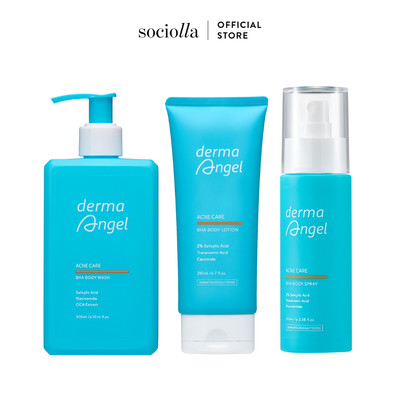 Trọn Bộ Dưỡng Da Cơ Thể BHA Sáng Mịn, Đều Màu & Giảm Mụn Derma Angel Body Care Spray 100ml, Wash 300ml & Lotion 210ml