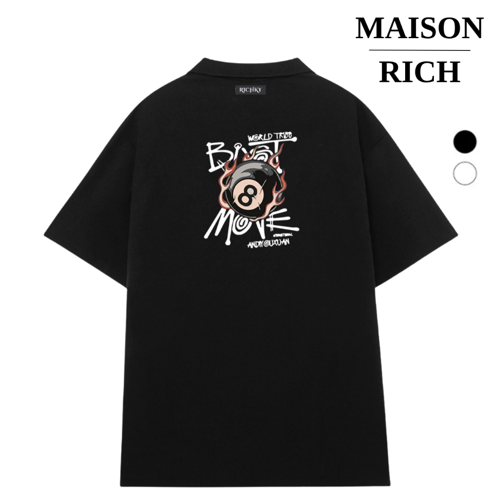 Áo Thun Có Cổ Polo Maison Rich Premium Tee Bi A Lửa 8Ball Flames