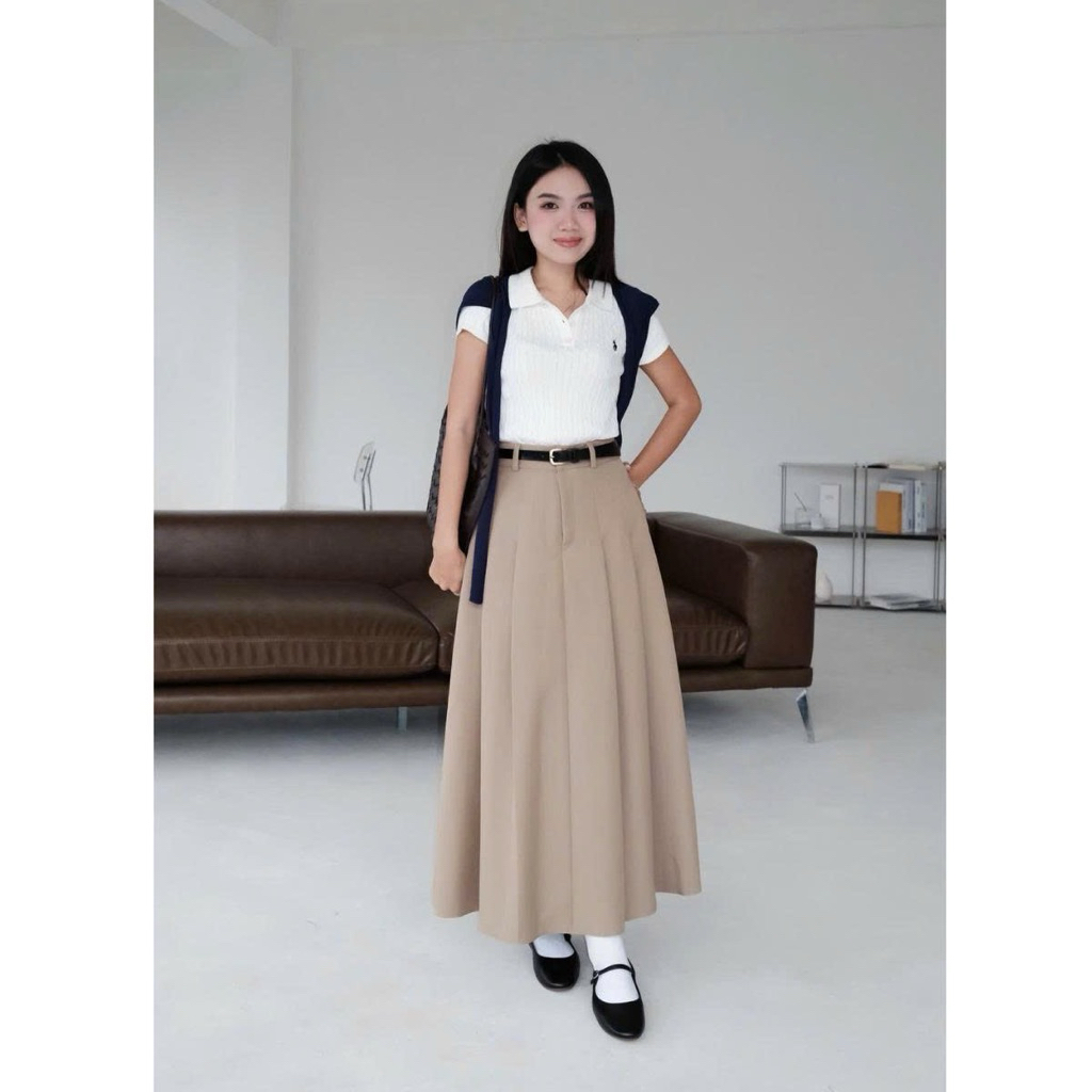 Chân váy hạ ly eo dài 90cm, chân váy hạ ly eo 3 màu, phong cách thanh lịch, sang chảnh, hàng thiết kế Dens clothing