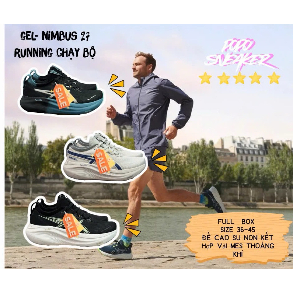 [ PoPo Sneaker ] Giày Runig Chạy bộ Gel Nimbus 27 ( Đen,Navy,Kem ) Bản Cao Cấp Fullboxx