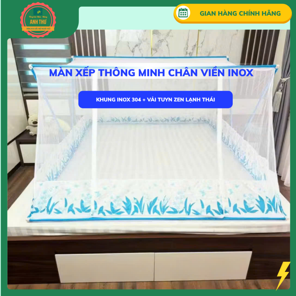 Màn Khung Inox 304 -  Có cửa từ 1m4 - Màn chống muỗi Mùng chụp tự bung gấp gọn tiện dụng cao cấp Loạ