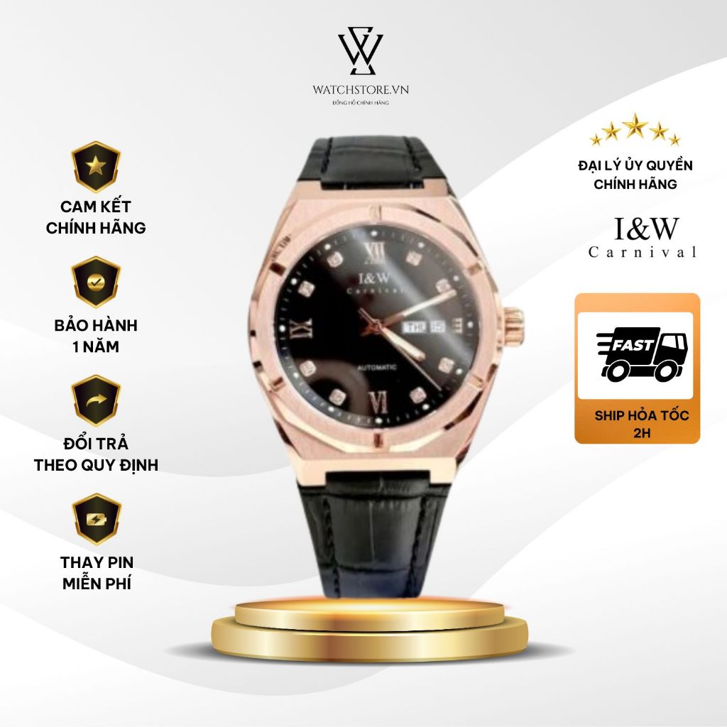 Đồng Hồ I&W Carnival Nam 751G-VH-DD-D Máy Cơ / Automatic Size mặt 42mm Kính Sapphire Dây Da Chính Hã