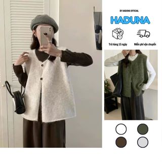  Áo Gile Len Phối Hai Cúc Form Tuôn Rộng Họa Tiết Trơn Đơn Giản Thời Trang Phối Đồ HADUNA 