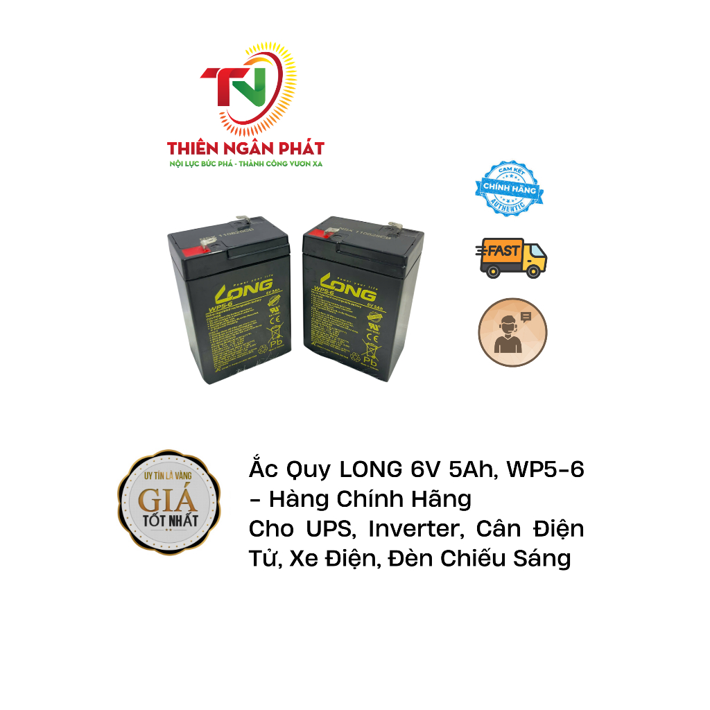 Ắc Quy LONG 6V 5Ah WP5-6 - Cho UPS