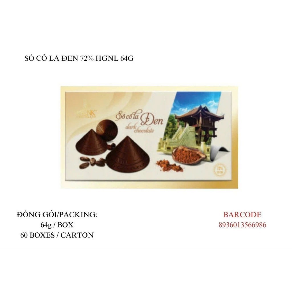Socola Nón Lá Henk Đen 72% 64G