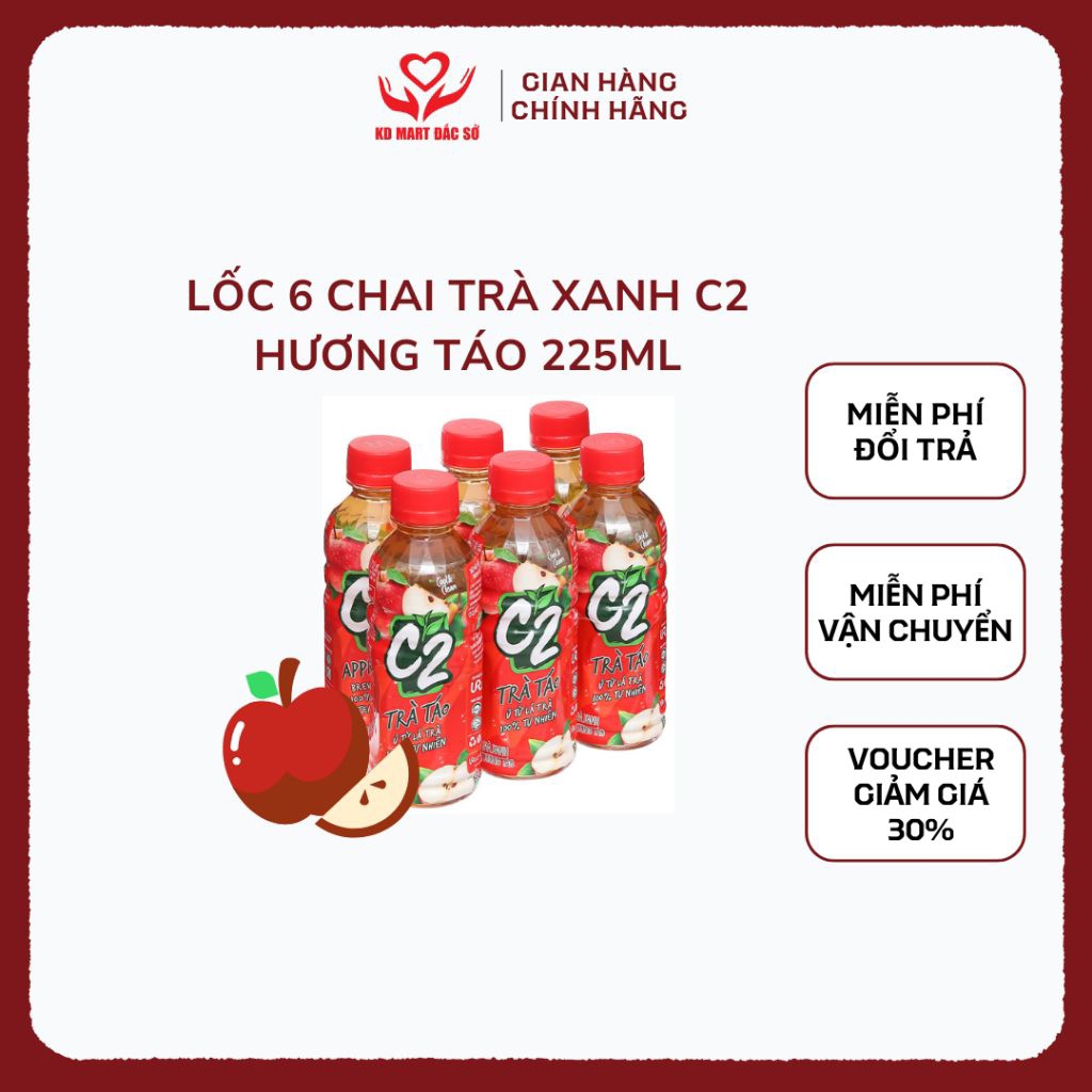 Lốc 6 chai TRÀ XANH C2 HƯƠNG TÁO 225ML