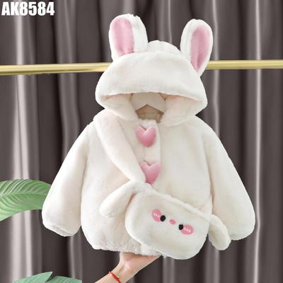 Áo Khoác Lông 2 Túi Tai Thỏ Giữ Ấm Mùa Đông Cho Bé Gái 1-5 Tuổi MINTSCLOSET Quảng Châu - AK8556