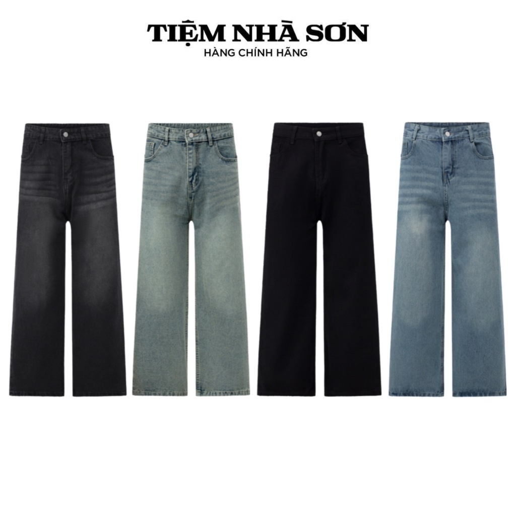  Quần Jean Wash Ống Suông Cạp Cao Unisex Nam Nữ Chính Hãng Tiệm Nhà SƠN 