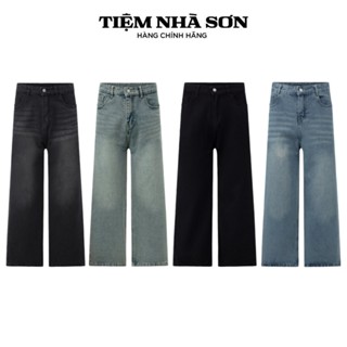  Quần Jean Wash Ống Suông Cạp Cao Unisex Nam Nữ Chính Hãng Tiệm Nhà SƠN 