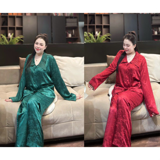  Đồ bộ tay dài quần dài lụa phi mã cổ thêu sang trọng nhiều màu cho nữ có size lên tới 80kg 