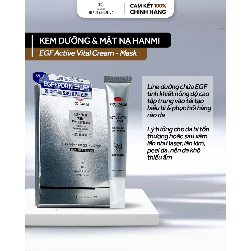 Kem dưỡng và mặt nạ HANMI PRO-CALM EGF ACTIVE VITAL CREAM / EGF PDRN SYNERGY MASK