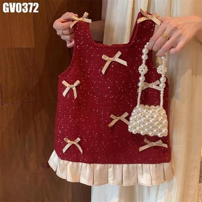 Set Váy Voan Tay Dài Thu Đông Màu Đỏ + Túi Bé Gái 1 2 3 4 5 Tuổi MINTSCLOSET Mint's Closet - GS1288