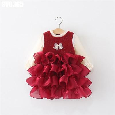 Set Áo Kèm Váy Tiểu Thư Voan Phồng Màu Đỏ Đính Gấu Cho Bé Gái 1 2 3 4 5 Tuổi Thu Đông MINTSCLOSET - GS1173