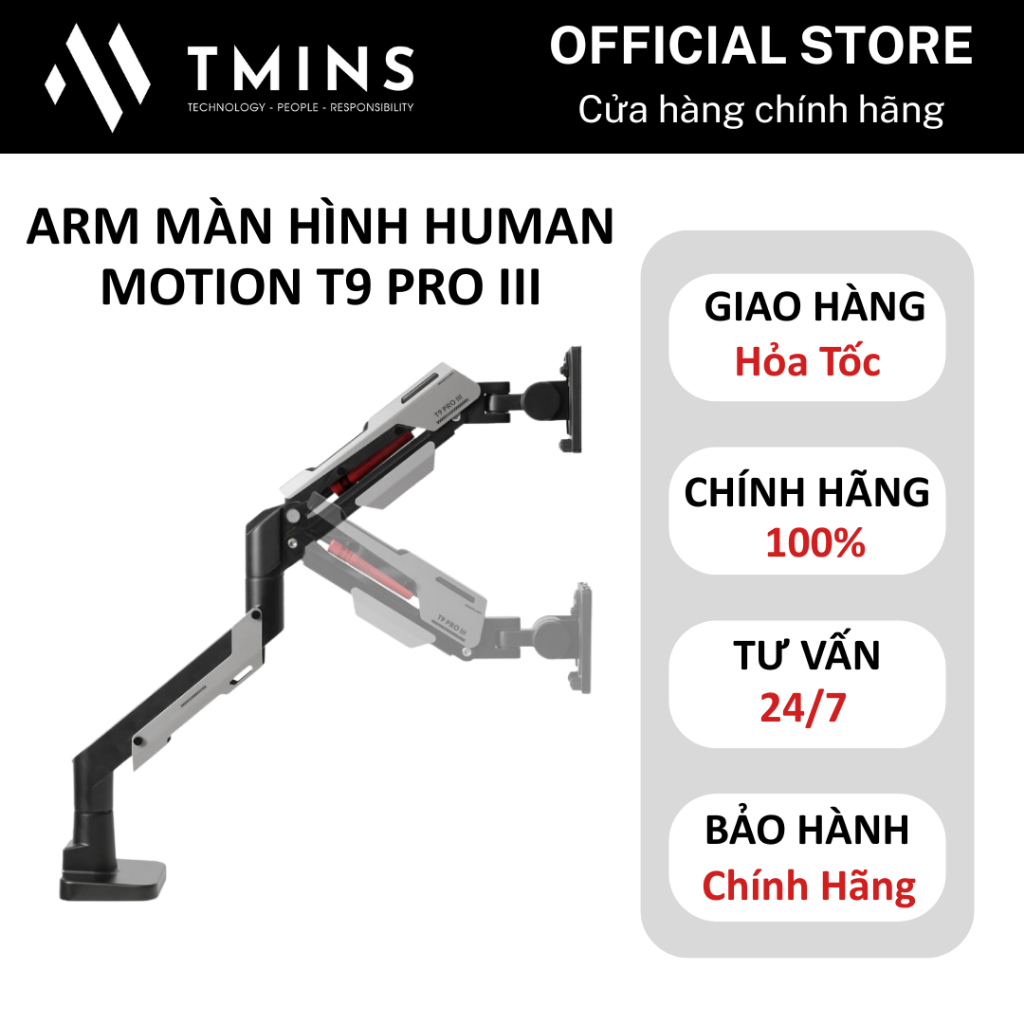 Arm màn hình Human Motion T9 Pro III - Nâng màn 24 - 57 inch Chính hãng bảo hành 2 năm
