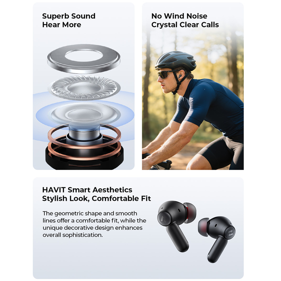 Tai Nghe TWS HAVIT SPACE NC01T, BT 6.0, Hybrid ENC + ANC -45dB, App Havit Life, Nghe Nhạc Đến 30H - Hàng Chính Hãng | BigBuy360 - bigbuy360.vn