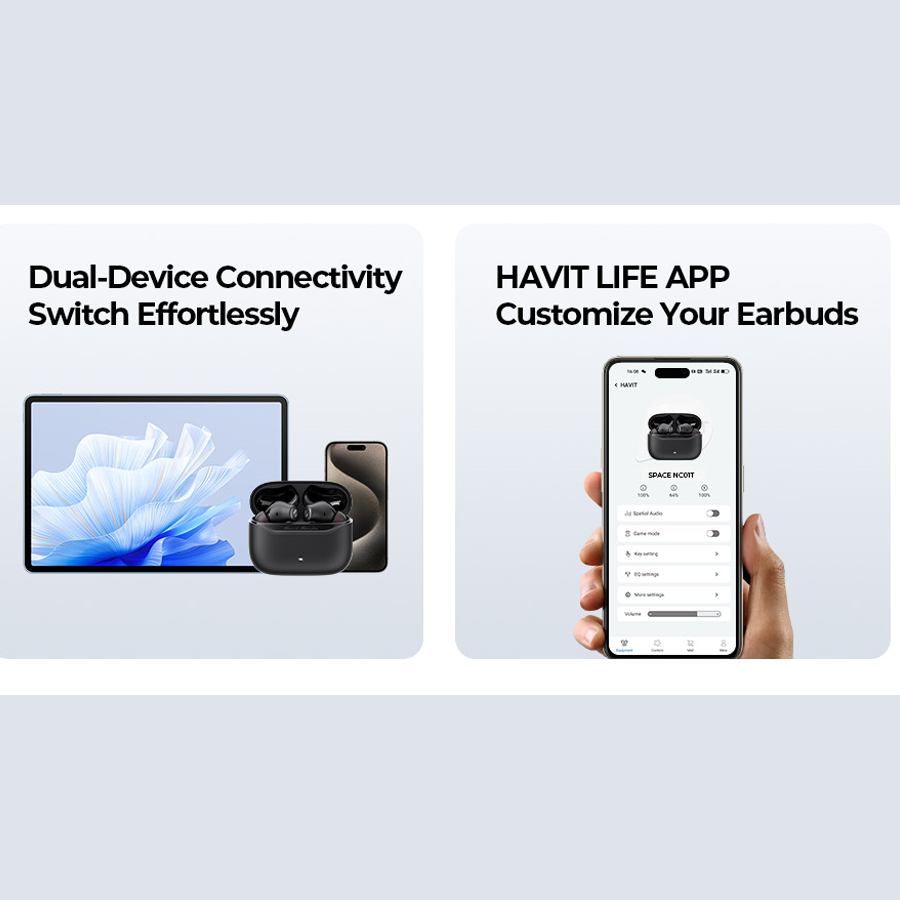 Tai Nghe TWS HAVIT SPACE NC01T, BT 6.0, Hybrid ENC + ANC -45dB, App Havit Life, Nghe Nhạc Đến 30H - Hàng Chính Hãng | BigBuy360 - bigbuy360.vn