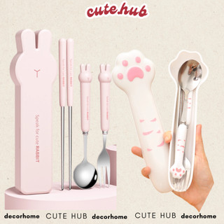  Bộ đũa thìa dĩa cá nhân inox 304 không gỉ cán nhựa bộ đũa thìa ăn trưa cho bé 
