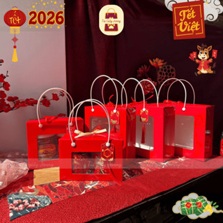   Lẻ Giá Rẻ  Hộp Giấy Đỏ Quà Tết 2026 - Cứng Đứng Form Đựng Mứt Bánh Thuyền Hạt Điều 