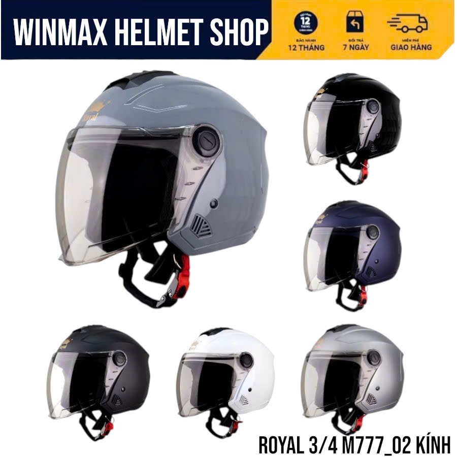ROYAL Mũ 3/4 Đầu M777_02 Kính  Hàng Chính Hãng ROYAL HELMET BH 12 Tháng