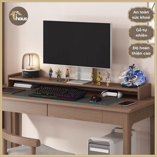   Kệ 120x30cm  Kệ gỗ kê màn hình máy tính laptop có thanh chắn 2 bên gỗ tự nhiên phong cách Nhật Bản tối giản tinh tế 