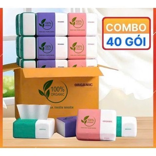  Thùng 40 gói khăn giấy ăn rút lụa cao cấp Organiic 300 tờ 3 lớp dai mềm mịn - hàng loại 1 
