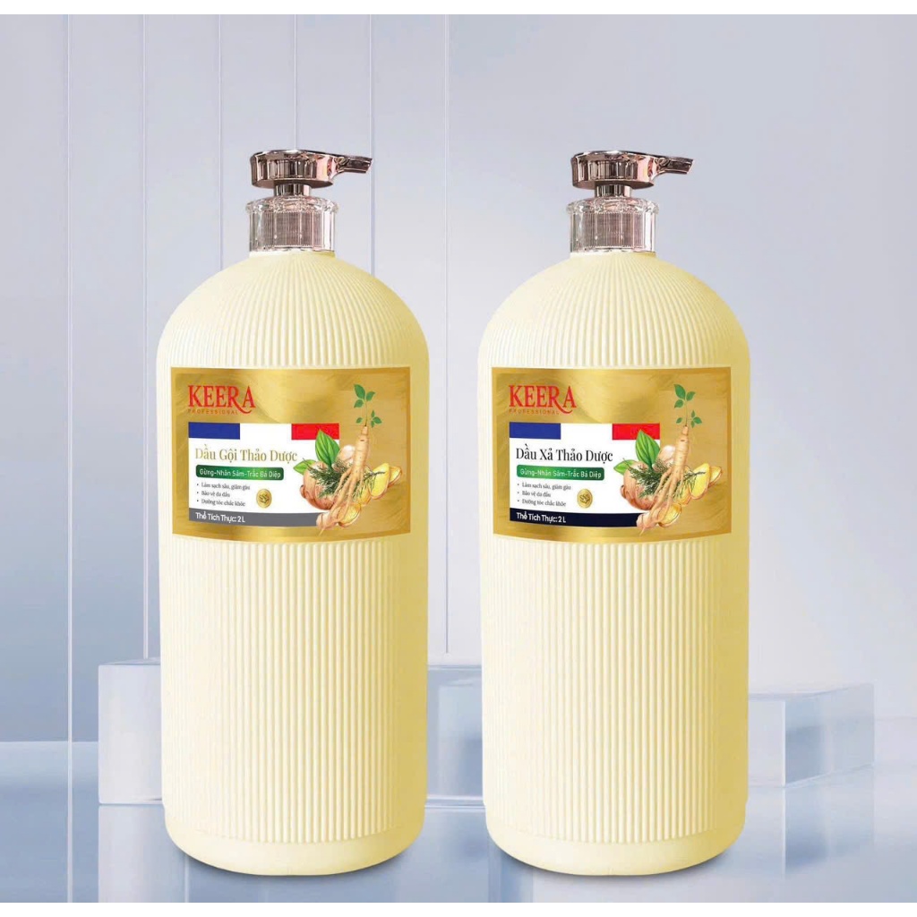 Gội xả thảo dược Keera chiết xuất gừng tươi, trắc bá diệp ngăn gàu phục hồi tóc khô xơ 2000ml