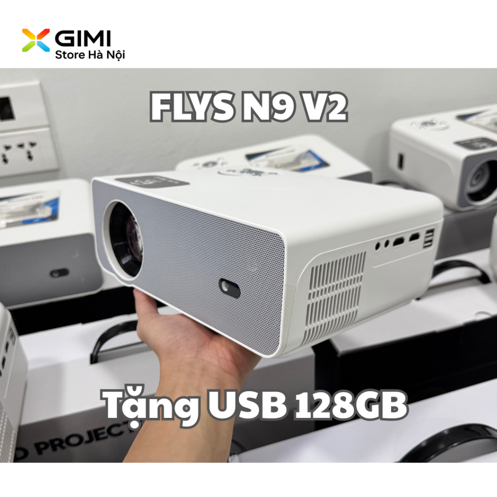 Máy chiếu bay phòng Flys N9 V2 - Độ sáng 1800 ANSI Lumens, Full HD, Android, Hiệu ứng ánh sáng sân k