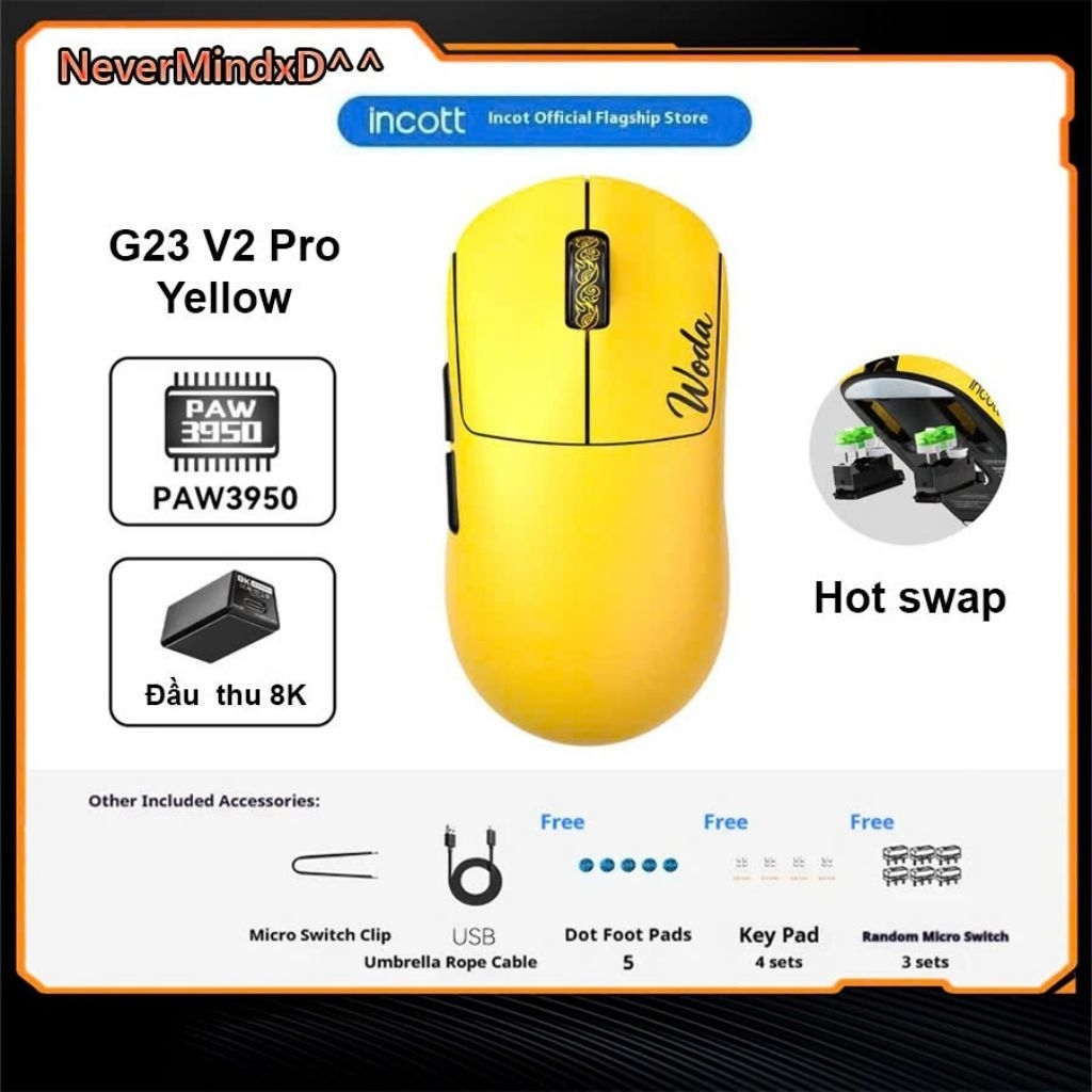 Chuột Gaming Incott G23 | G23 Pro - Hot Swap - 8K - Paw3950 Sensor - Fast charge - Form Logitech Gpr