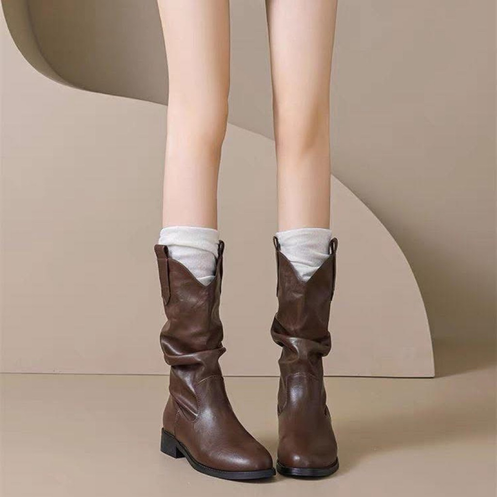 Giày Bốt Nữ Cổ Thấp Chất Da Pu Cá Tính Đế 3Cm(Hàng QC OD)