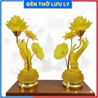 Đèn thờ hoa sen lưu ly, đèn bàn tay phật, trang trí bàn thờ gia tiên, phong thủy bình an.