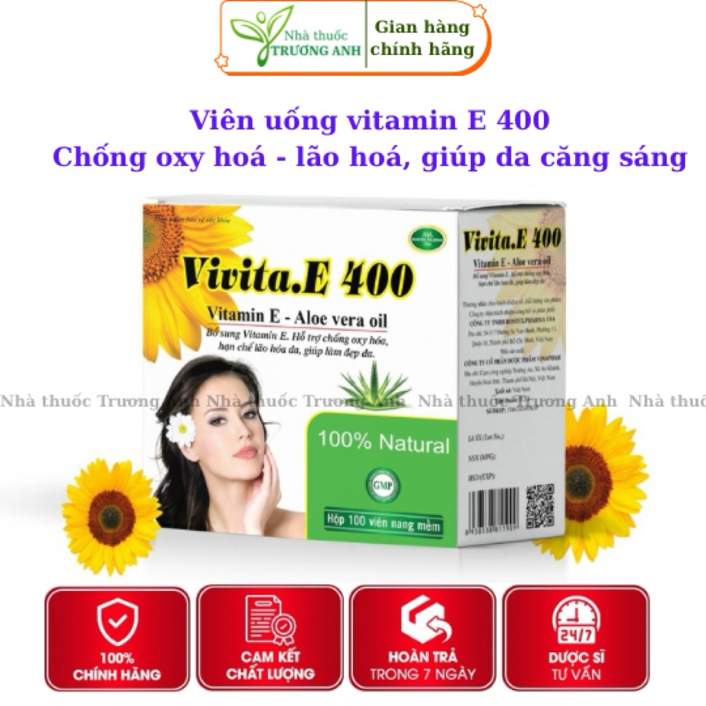 Viên uống Vitamin E 400IU Vivita.E ROXTECH giúp đẹp da, ngừa lão hóa da - 100 viên