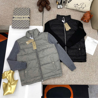  Áo khoác bomber nam nữ CD dệt vân chữ chìm monogram tay pha len thêu mác cao su 