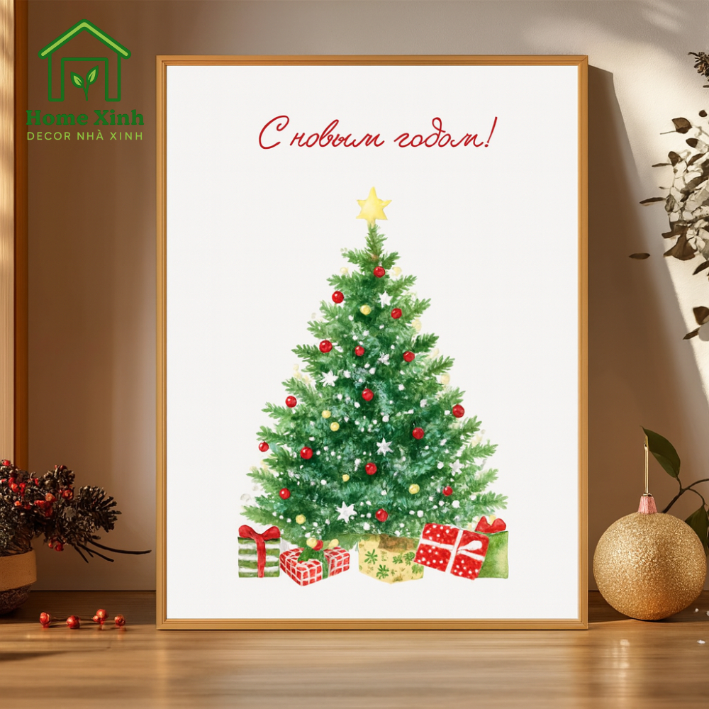 Tranh Canvas Giáng Sinh Ông Gìa Noel, Người Tuyết Dễ Thương - Tranh Decor Noel Quán Cafe, Phòng Khác