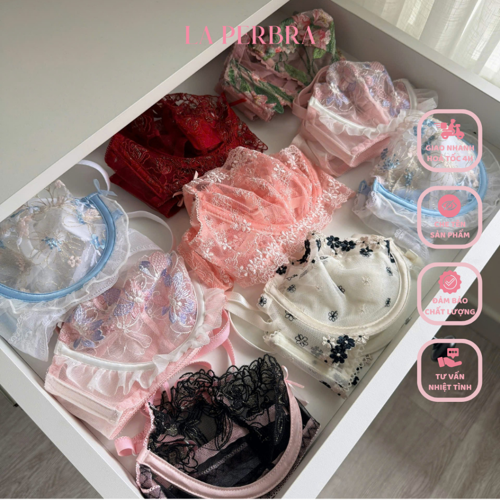  Đồ lót nữ gợi cảm LA PERBRA * Bộ nội y quyến rũ áo lót và quần freesize 