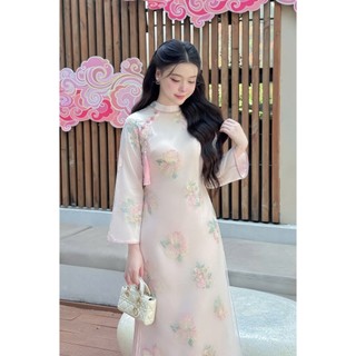 Áo dài Yên Hoa  - chất liệu tơ organza thêu hoa nhẹ nhàng - dáng suông nhẹ lên form cực xinh xắn