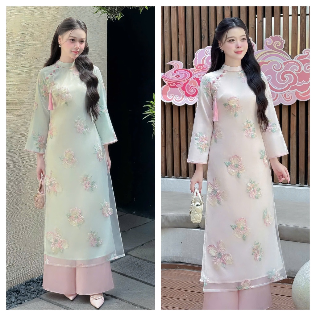 Áo dài Yên Hoa  - chất liệu tơ organza thêu hoa nhẹ nhàng - dáng suông nhẹ lên form cực xinh xắn